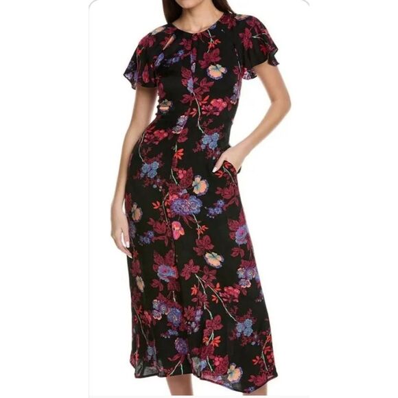 NWT Reiss LENI FITTED FLORAL PRINT Black MIDI Whimsy Fairy DRESS Size 10 *FLAWED - Picture 8 of 16